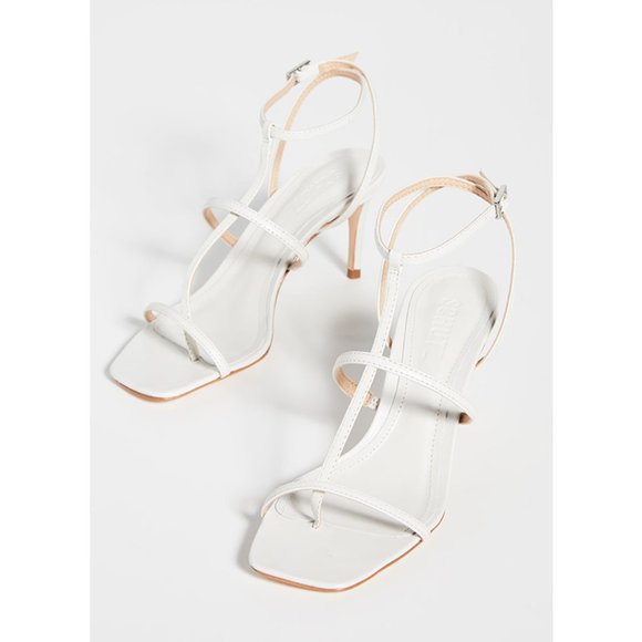 NWT Schutz Ameena Leather T-Strap Sandals Ankle Strap Kitten Heel Pearl Cream 7 - Picture 2 of 9